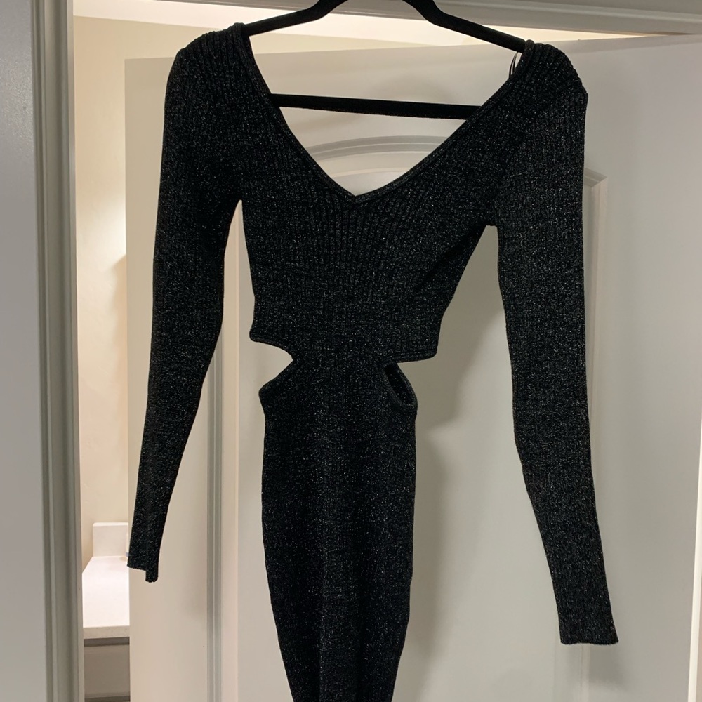 Long sleeve cut out sparkle ribbed mini dress